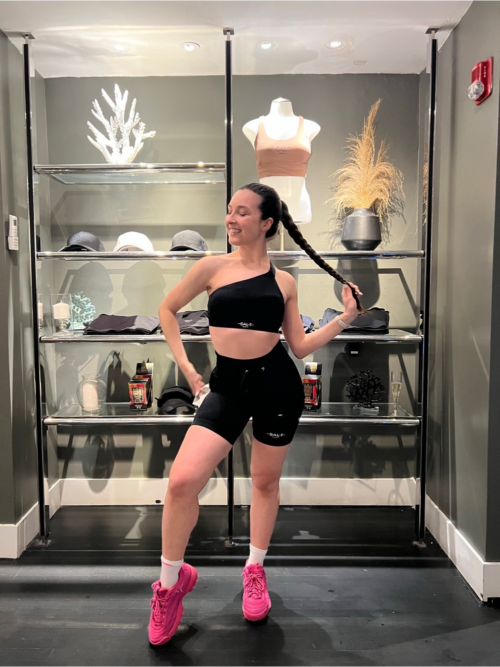 Women’s Ribbed Bike Shorts & Matching One-Shoulder Sports Bra